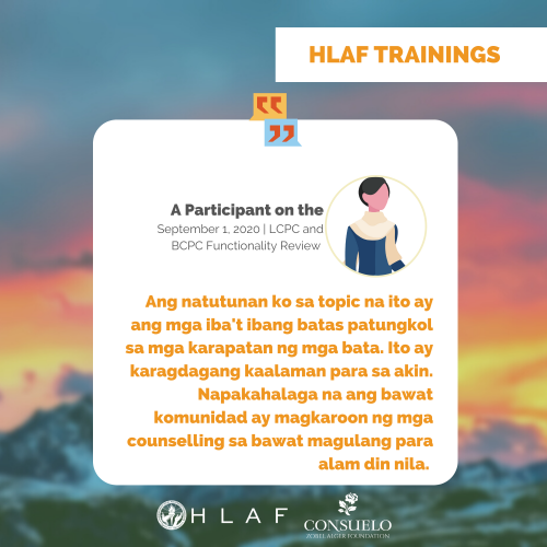 Testimony of a participant from the Child's Rights training of HLAF